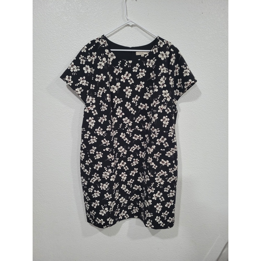 LOFT Plus Size 22 Black White Floral‎ Short Sleeve Casual Career Dress #C
